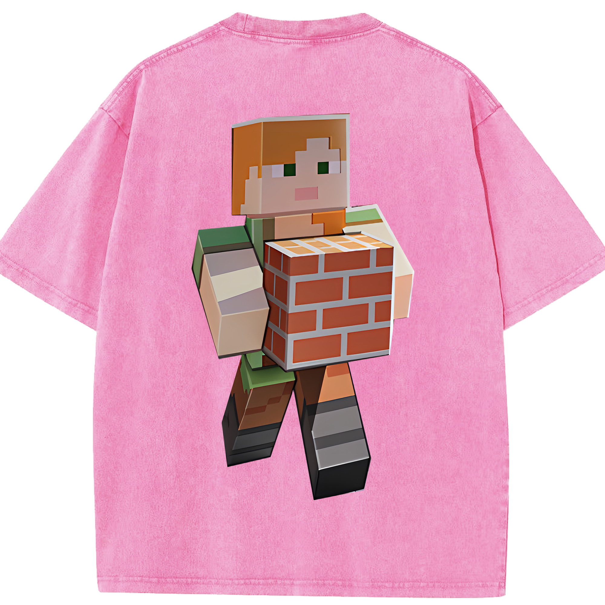 （画像用） マインクラフト ブロックの世界 Minecraft MC Block world 綿100% ヴィンテージ風 半袖Tシャツ（背面プリント）